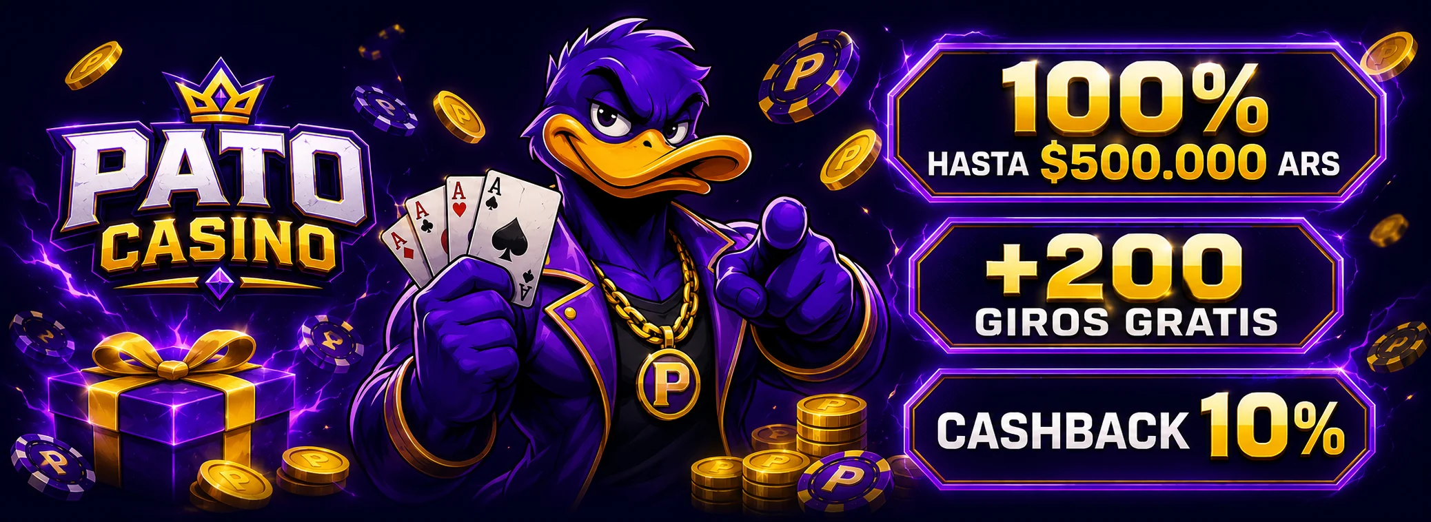 Bono de bienvenida de Pato Casino: 100% hasta $500.000 más 200 giros gratis en Sweet Bonanza y Gates of Olympus